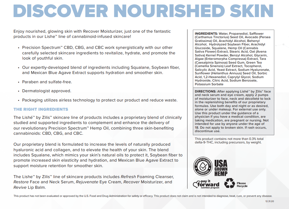 Lishe&#39; Recover Moisturizer (1.7oz)